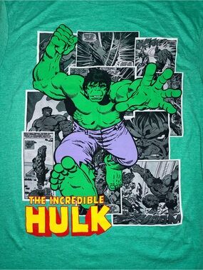 Marvel Green & Purple Hulk Comic Panel Short Sleeve Tee